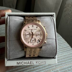Michael Kors Pink and Gold Chronograph Watch
